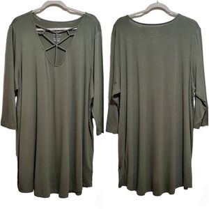 Torrid Super Soft Knit Olive Green Caged Neck Dress 3X Plus